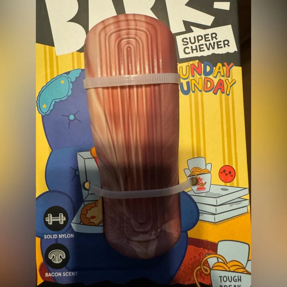 Bark Box Super Chewer Nylon Bacon tough break bacon Dog chew toy NEW